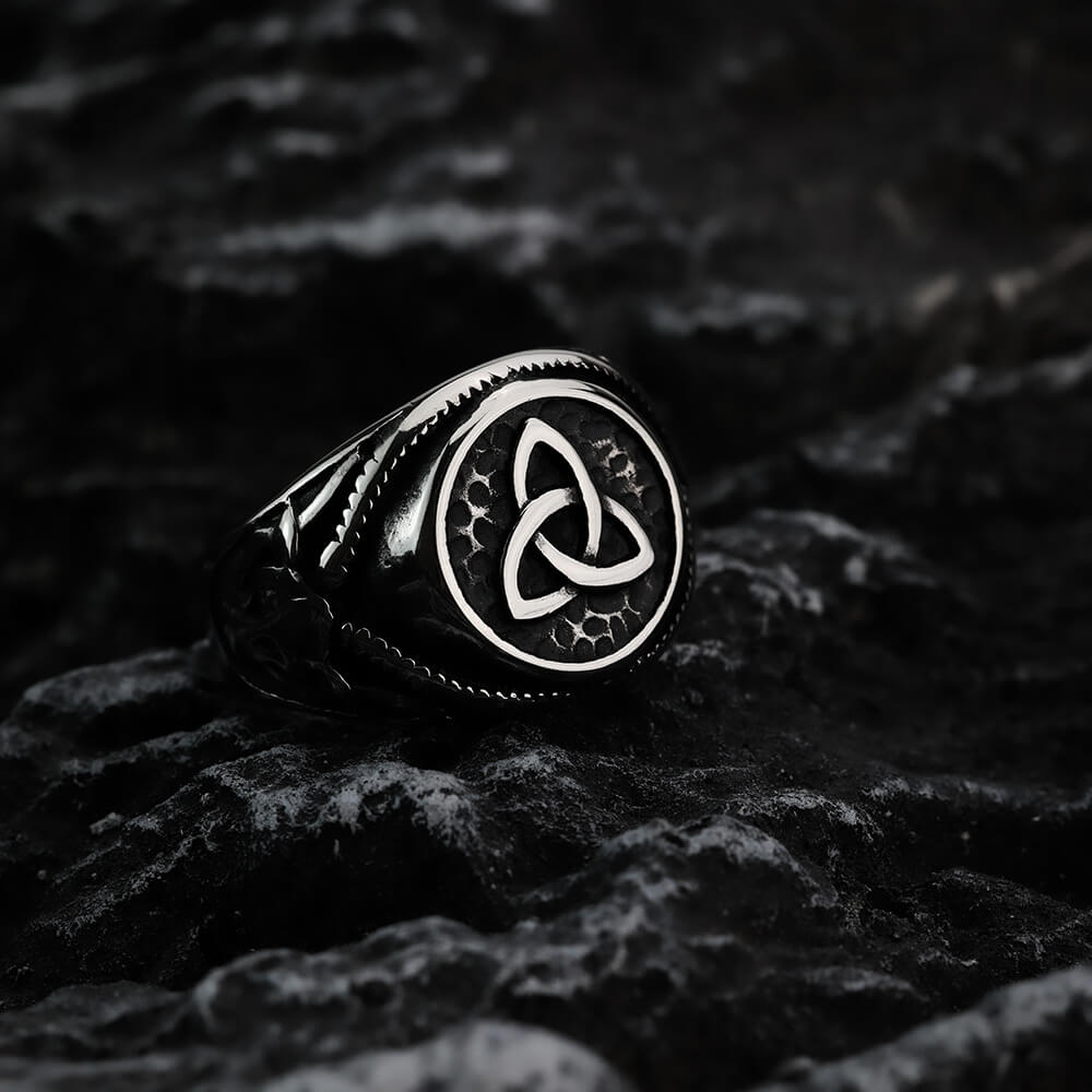 Vintage Nordic Hollow Stainless Steel Viking Celtic Knot Band Ring for Men