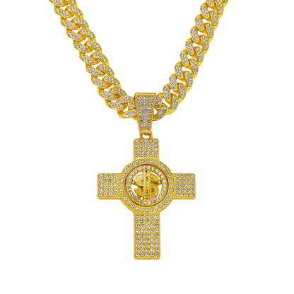 Hip-Hop Style Dollar Sign Cross Cuban Chain Pendant Necklace