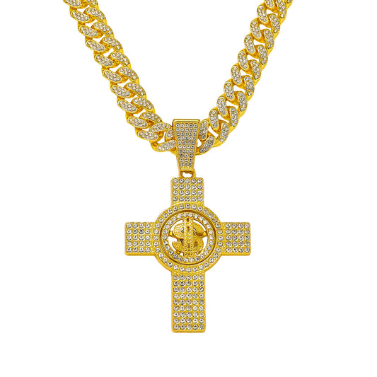 Hip-Hop Style Dollar Sign Cross Cuban Chain Pendant Necklace