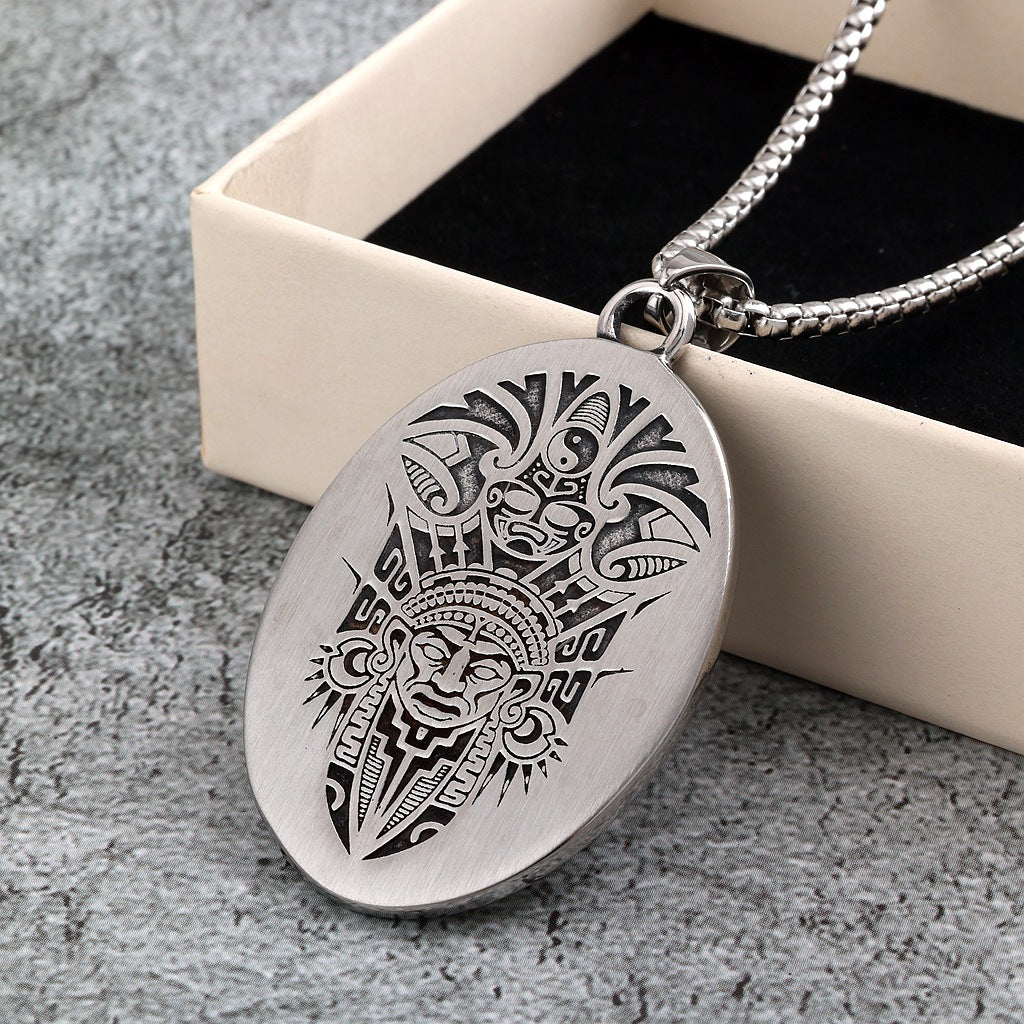 Vintage Stainless Steel Double Sided Native American Pendant Necklace for Men