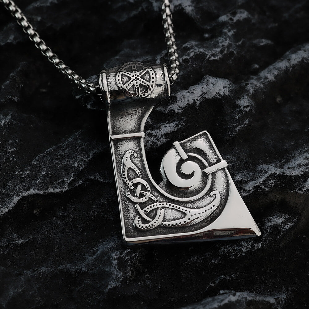 Men's Steel Viking Celtic Knot Axe Pendant Necklace