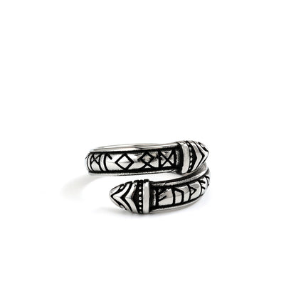 Vintage Stainless Steel Narrow Band Viking Script Symbol Snake Ring for Men