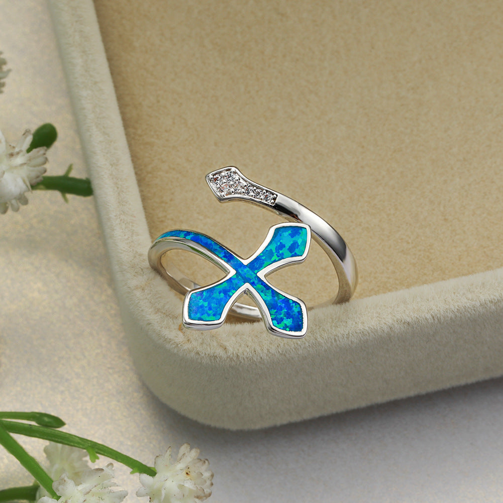 Women's Cross Opal with Zirconia Adjustable Ring