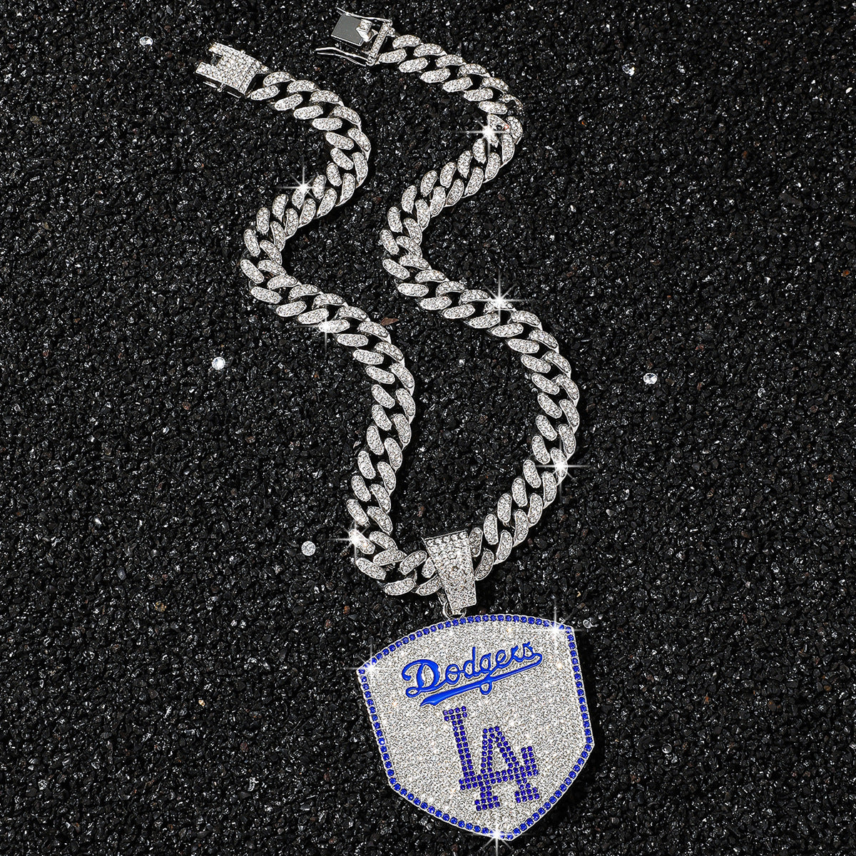 Hip Hop Shield Letter LA Team Logo Cuban Chain Pendant Necklace