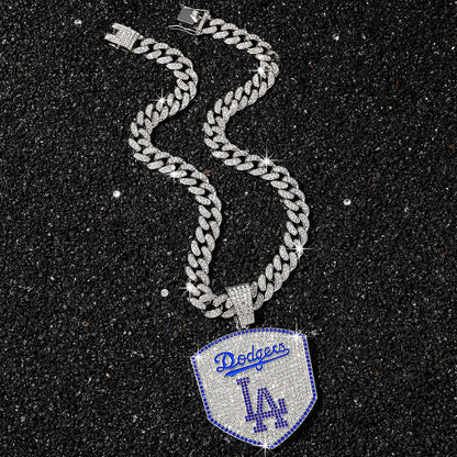Hip Hop Shield Letter LA Team Logo Cuban Chain Pendant Necklace