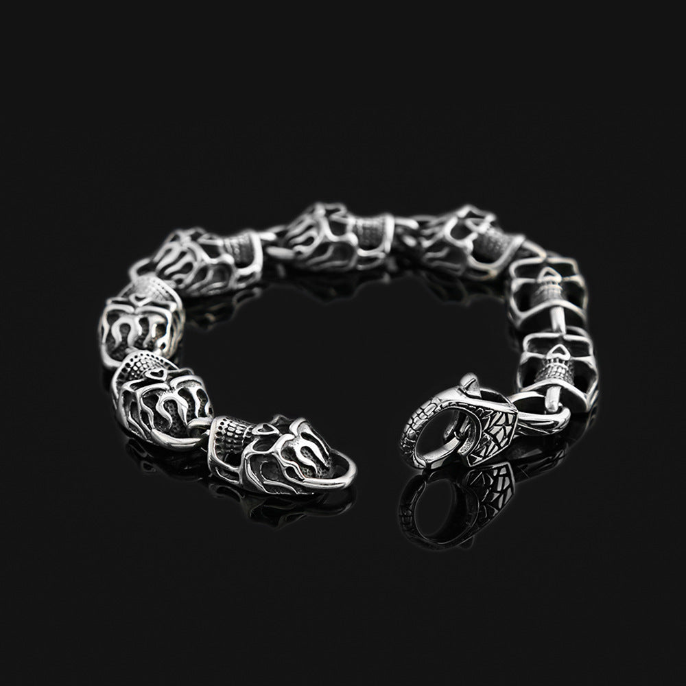 Punk Bold Skull Stainless Steel Men Bracelet, Fashion Creative Personality Open Cuff Wrist Jewelry