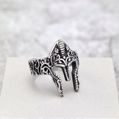 Vintage Solid Stainless Steel 3D Sparta Warrior Helmet Mask Band Ring for Men