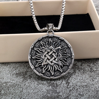 Vintage Stainless Steel Viking Slavic Medal Round Pendant Necklace for Men
