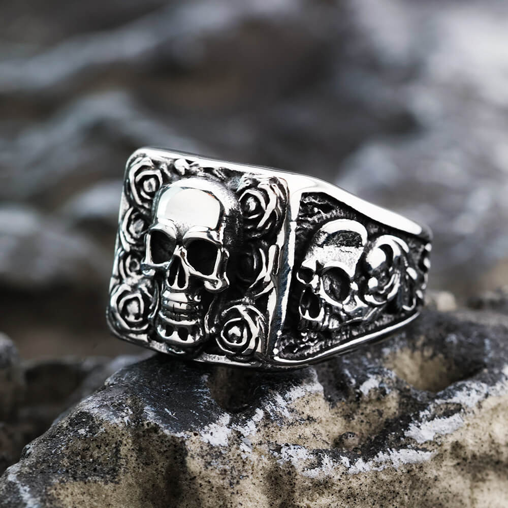 Vintage Solid Stainless Steel Punk Halloween Skull Ring for Men