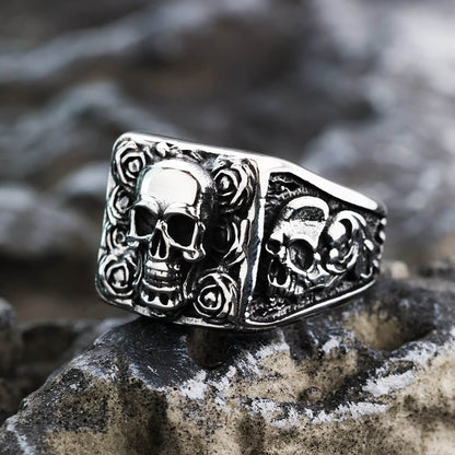 Vintage Solid Stainless Steel Punk Halloween Skull Ring for Men