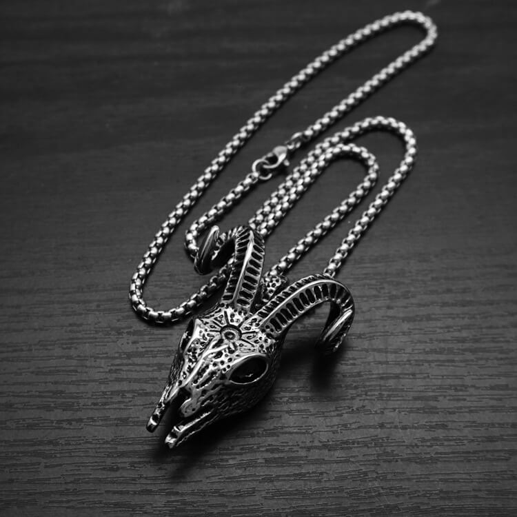 Men's Steel Vintage Goat Skull Pendant Necklace