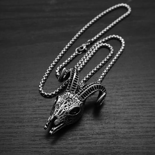 Men's Steel Vintage Goat Skull Pendant Necklace
