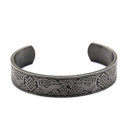 Men's Nordic Pirate Vintage Stainless Steel C-Cuff Bracelet with Engraved Viking Totem