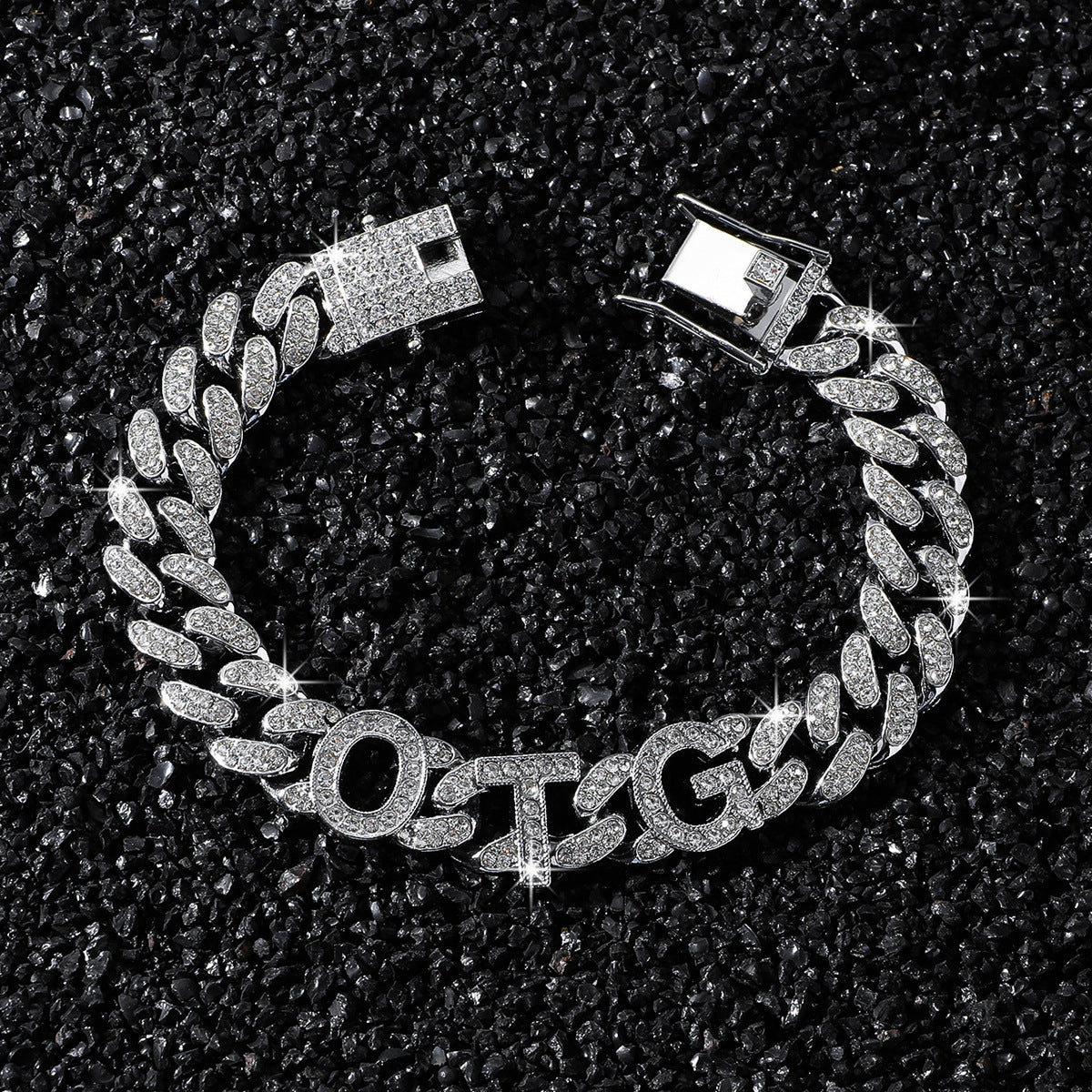 Hip-Hop 13mm Letter Otg Splicing Cuban Chain Bracelet