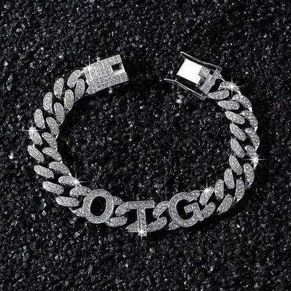 Hip-Hop 13mm Letter Otg Splicing Cuban Chain Bracelet
