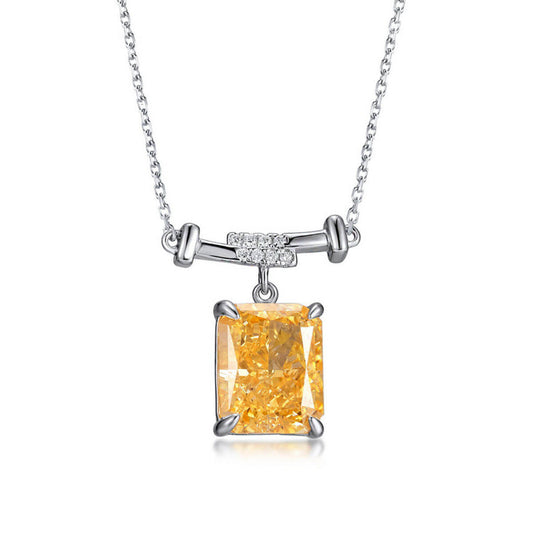 Women's Sterling Silver Prong Setting Rectangle Yellow Sapphire Pendant