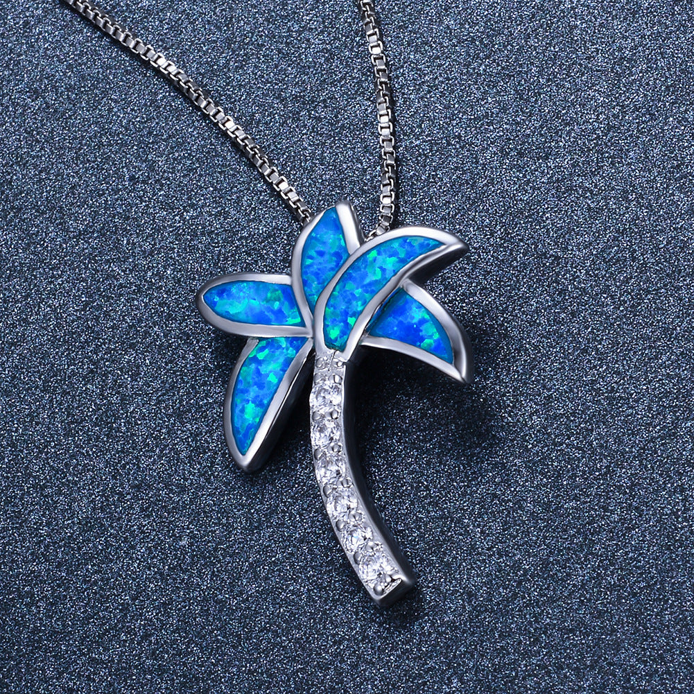 S925 Blue Opal-Coconut Tree Necklace