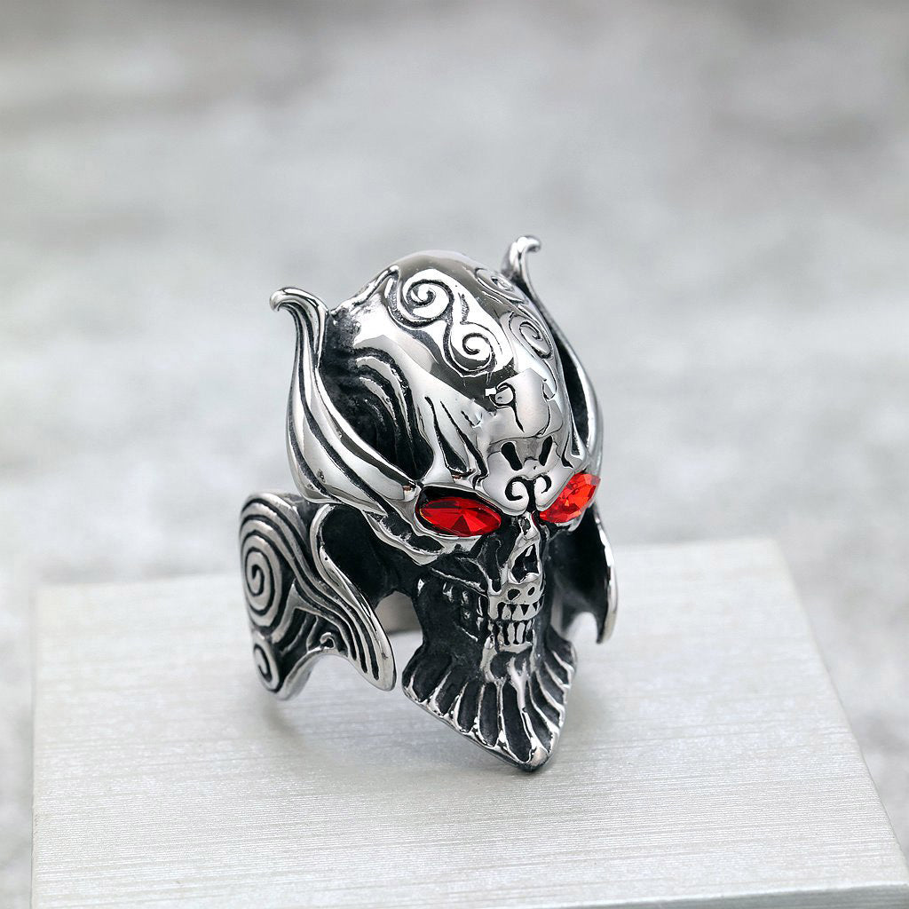 Vintage Stainless Steel Punk Hollow Skull Ring for Men
