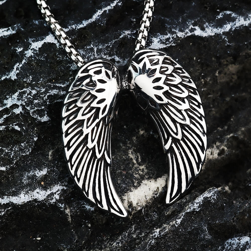 Men's Steel Angel Wings Pendant Necklace