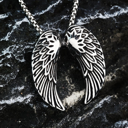 Men's Steel Angel Wings Pendant Necklace