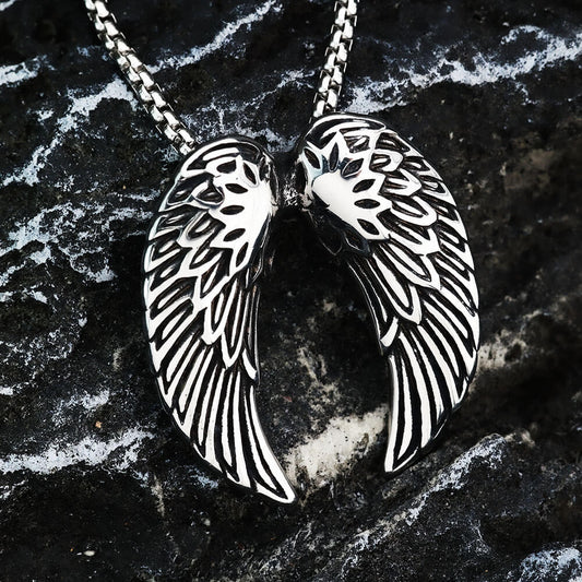 Men's Steel Angel Wings Pendant Necklace
