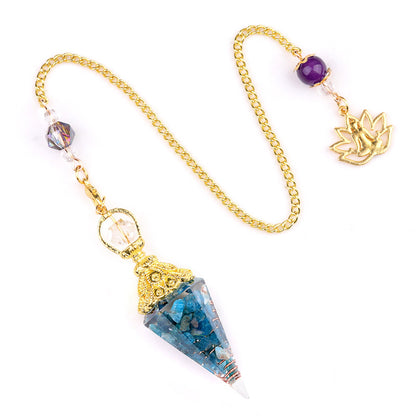 Crystal agate stone colorful crushed stone resin golden hexagonal pyramid spirit pendulum
