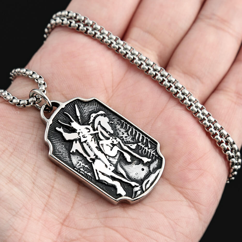 Men's Steel Vintage Archangel St Michael Tag Pendant Necklace