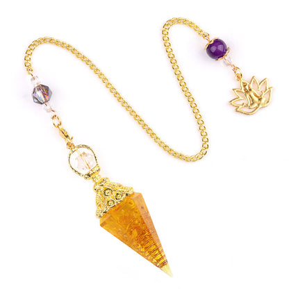 Crystal agate stone colorful crushed stone resin golden hexagonal pyramid spirit pendulum