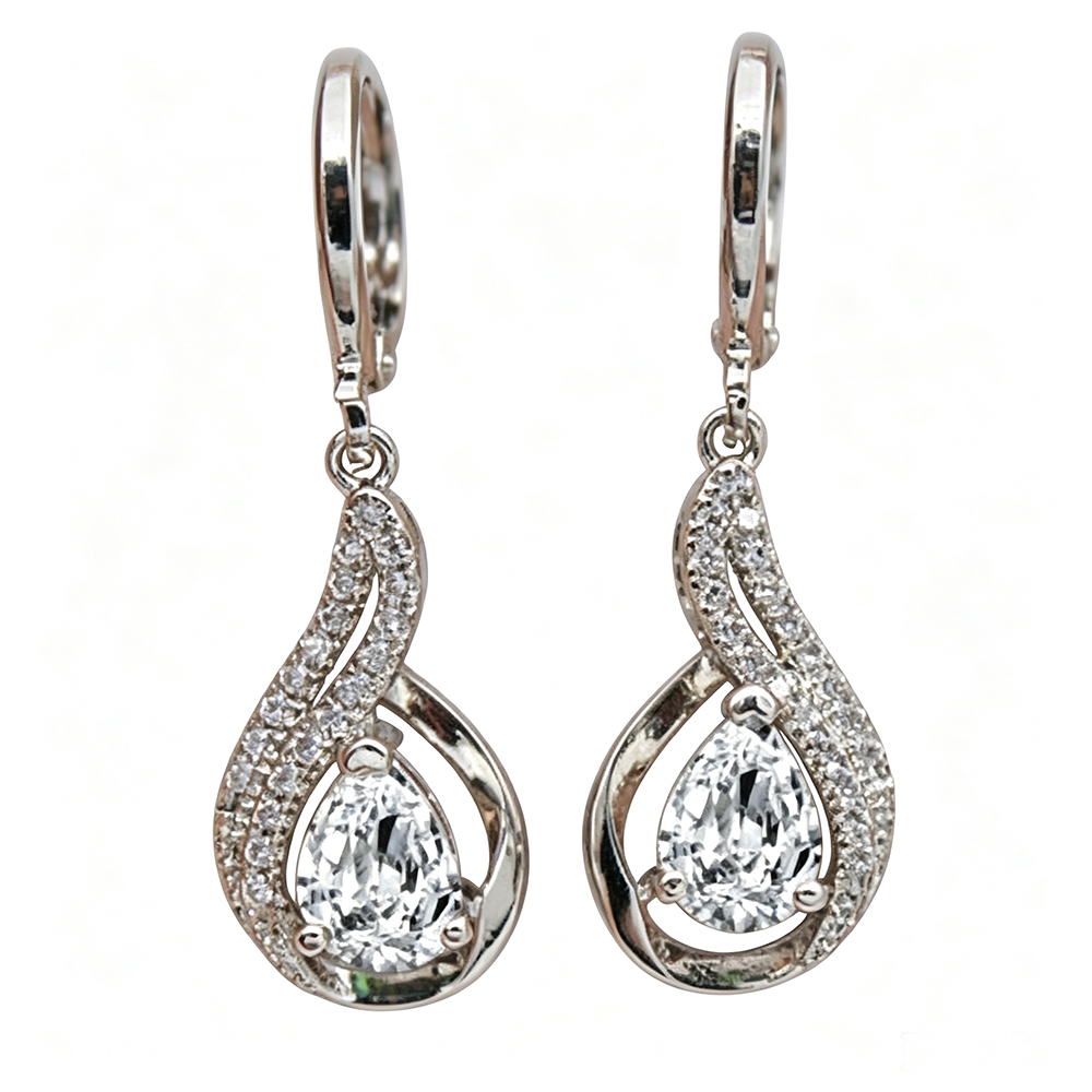 Women's Twisted‑Curve Pear‑Shape Zirconia Dangle Huggie Earrings