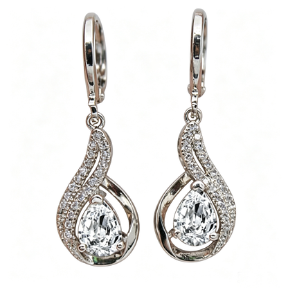 Women's Twisted‑Curve Pear‑Shape Zirconia Dangle Huggie Earrings