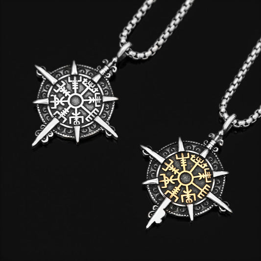Vintage Stainless Steel Viking Ship Wheel Pendant Necklace for Men