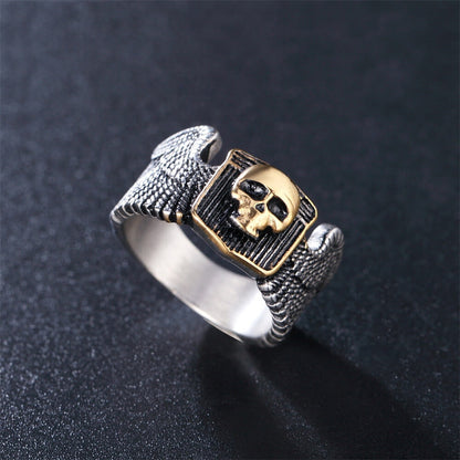 Vintage Solid Stainless Steel Wing Carved Halloween Skull Ring for Men