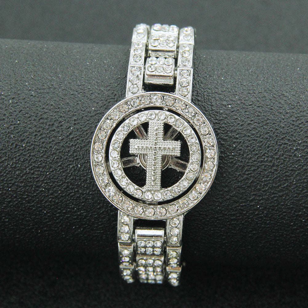 Hip-Hop Rotatable Cross Watch Bracelet