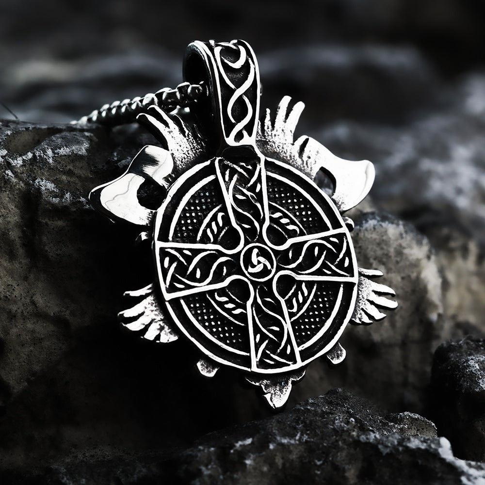 Men's Steel Viking Odin Winged Pendant Necklace