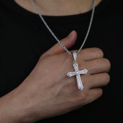 Men's Heart-Shaped Cross Zircon Pendant Necklace
