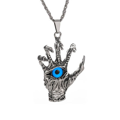 Men's Vintage Claw Skull Blue Eye Pendant Necklace