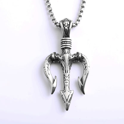 Vintage Stainless Steel 3D Trident Pendant Necklace for Men