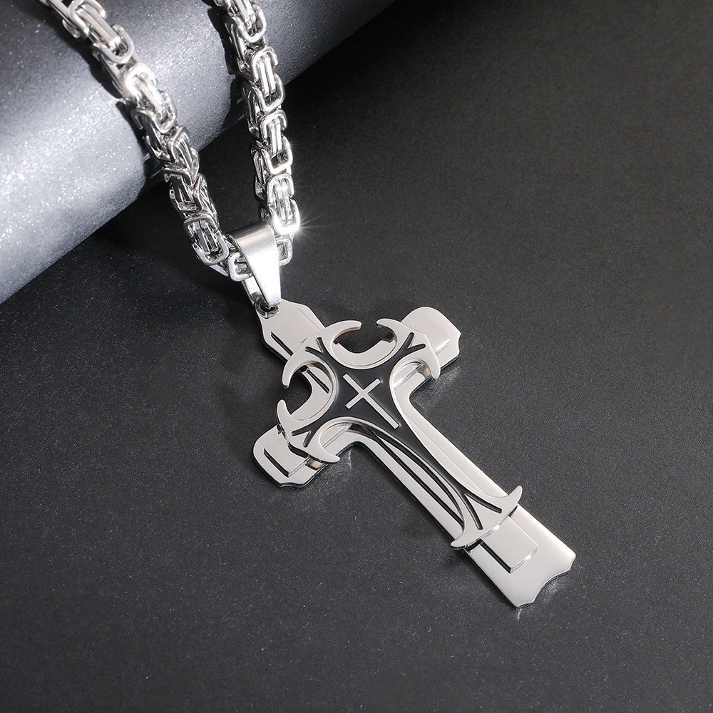 Men's Imperial Chain Domineering Pattern Three-Layer Cross Necklace