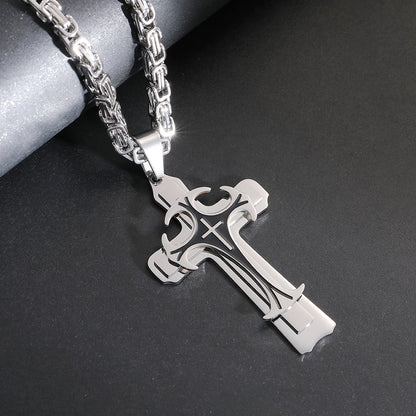 Men's Imperial Chain Domineering Pattern Three-Layer Cross Necklace
