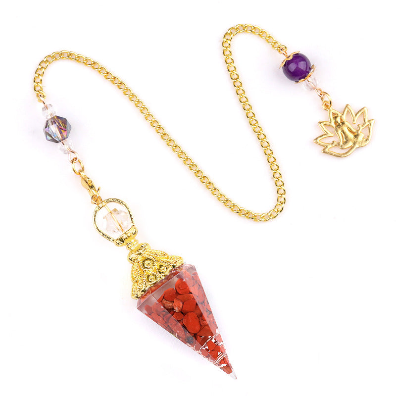 Crystal agate stone colorful crushed stone resin golden hexagonal pyramid spirit pendulum