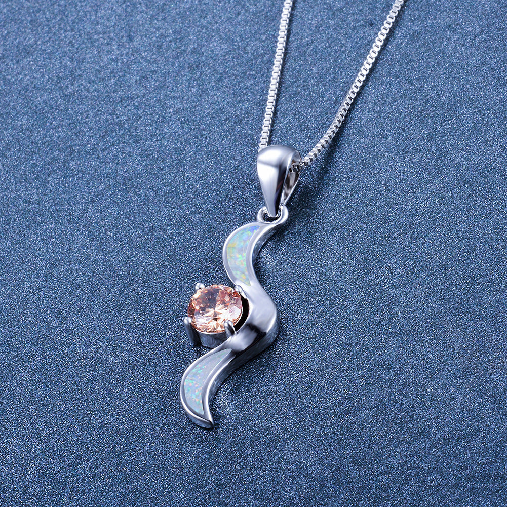 Wing-shaped Opal Necklace with Diamonds