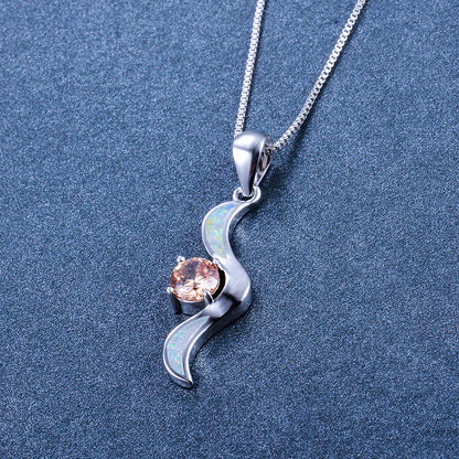 Wing-shaped Opal Necklace with Diamonds