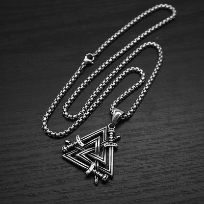 Men's Steel Viking Valknut Sword Pendant Necklace