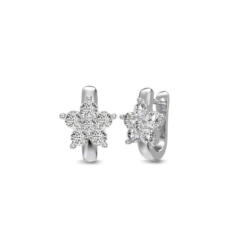 Women's Flower Huggie Hoop Earrings, Inlaid Round Zirconia, S925 with White Gold Plating