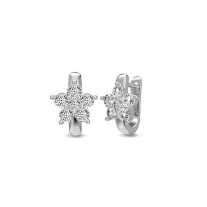 Women's Flower Huggie Hoop Earrings, Inlaid Round Zirconia, S925 with White Gold Plating