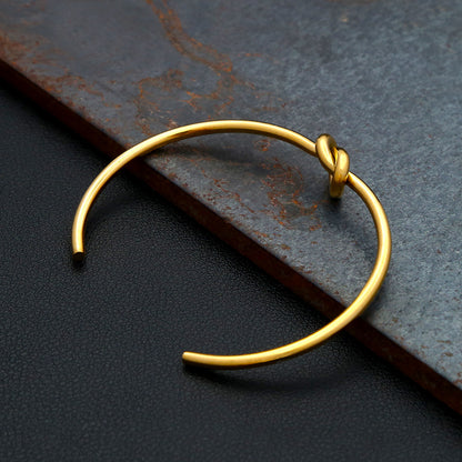 Men’s Fashion Minimalist Geometric Knotted Open Cuff Bracelet, Stainless Steel Adjustable Bangle