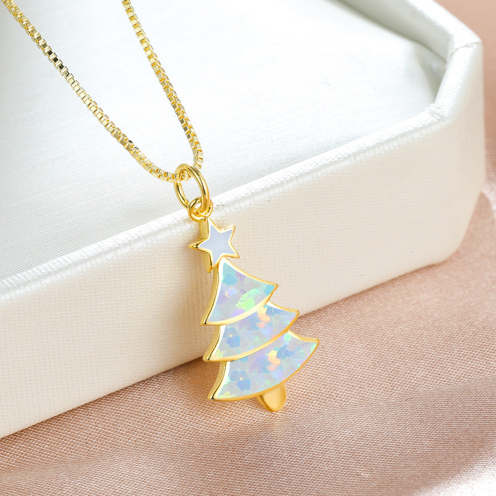 Colorful Opal Christmas Tree Necklace