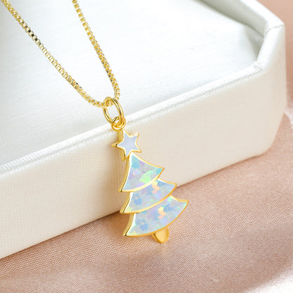 Colorful Opal Christmas Tree Necklace