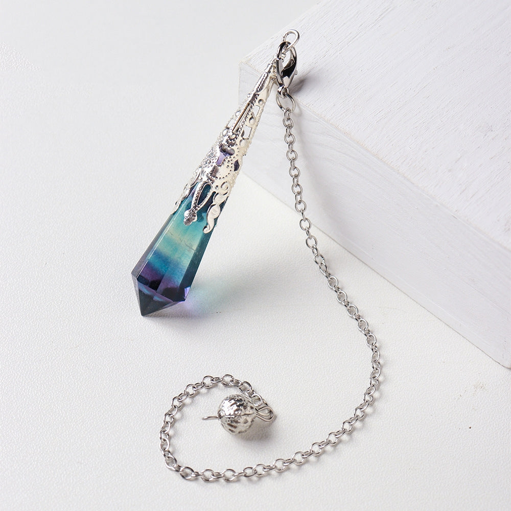 Vintage 6-Faceted Natural Rainbow Fluorite Crystal Spirit Pendulum