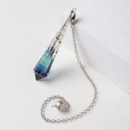 Vintage 6-Faceted Natural Rainbow Fluorite Crystal Spirit Pendulum